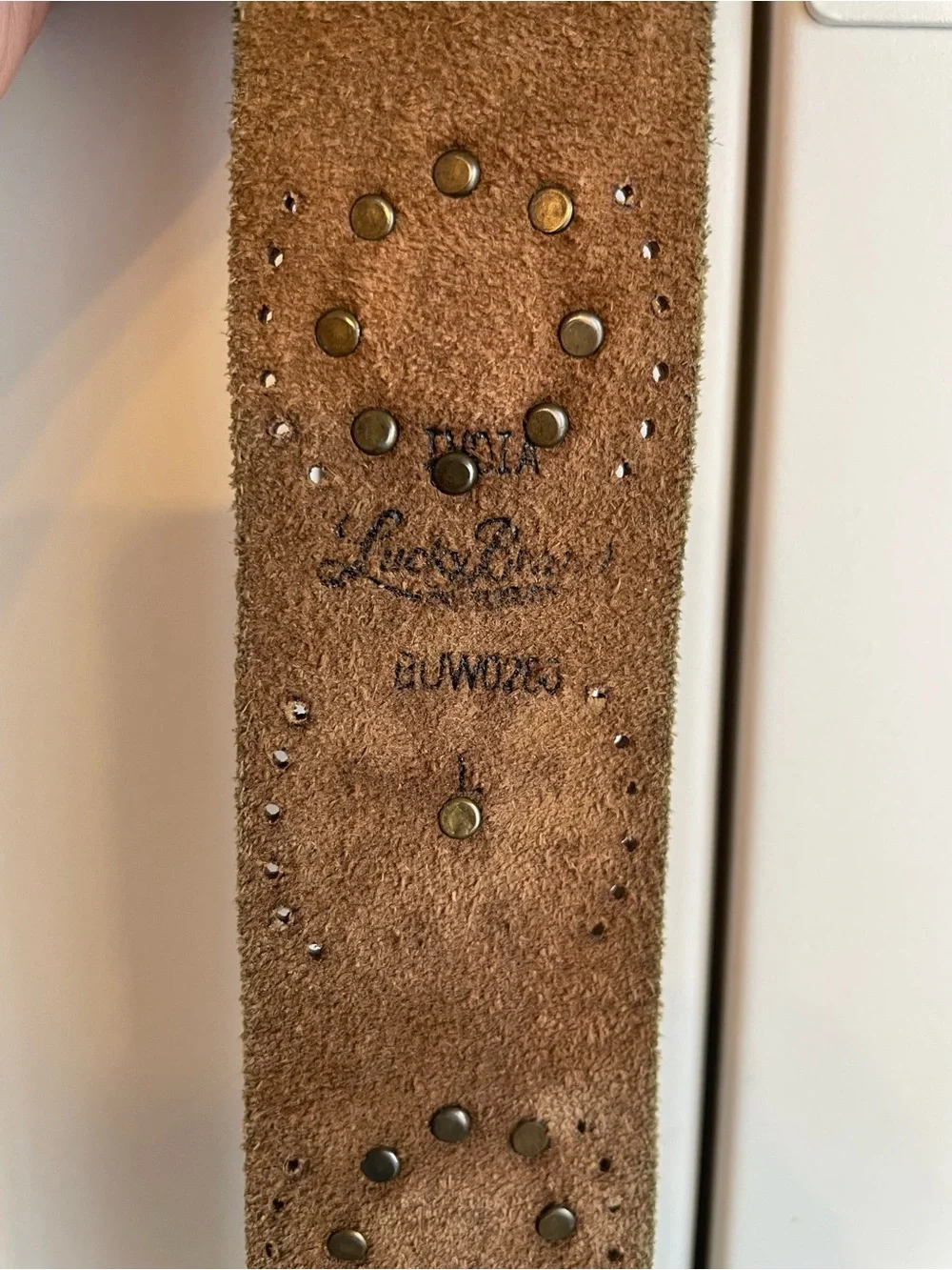 Lucky Brand Leather Embroidered Belt Brass Buckle Size L